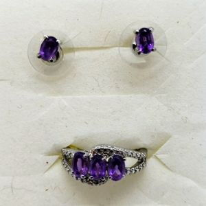 Genuine Amethyst Ring[8] & Earring Set